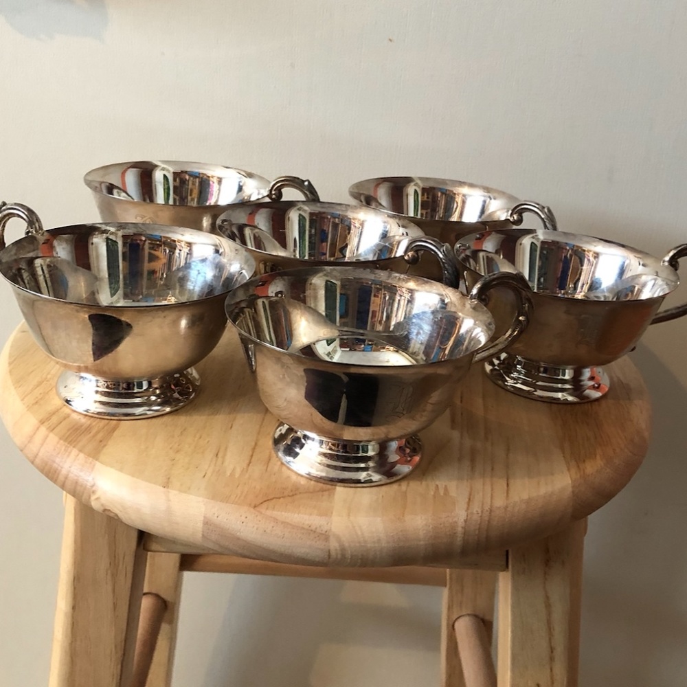 Set of six antique WmA Rogers silver plated cups made in Canada EUC